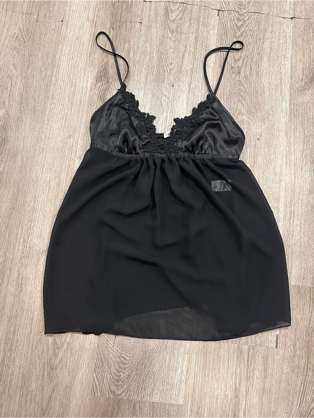 Linea Donatella Black Lace-Trim Satin & Chiffon Chemise